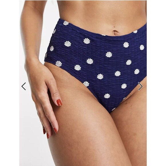 & Other Stories Shell Print High Waisted Bikini Bottom Blue 6 - Picture 8 of 12